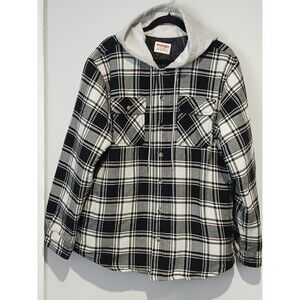 Wrangler Authentics Hoodie Button Down Quilted Lined Flannel Jacket Men Size L